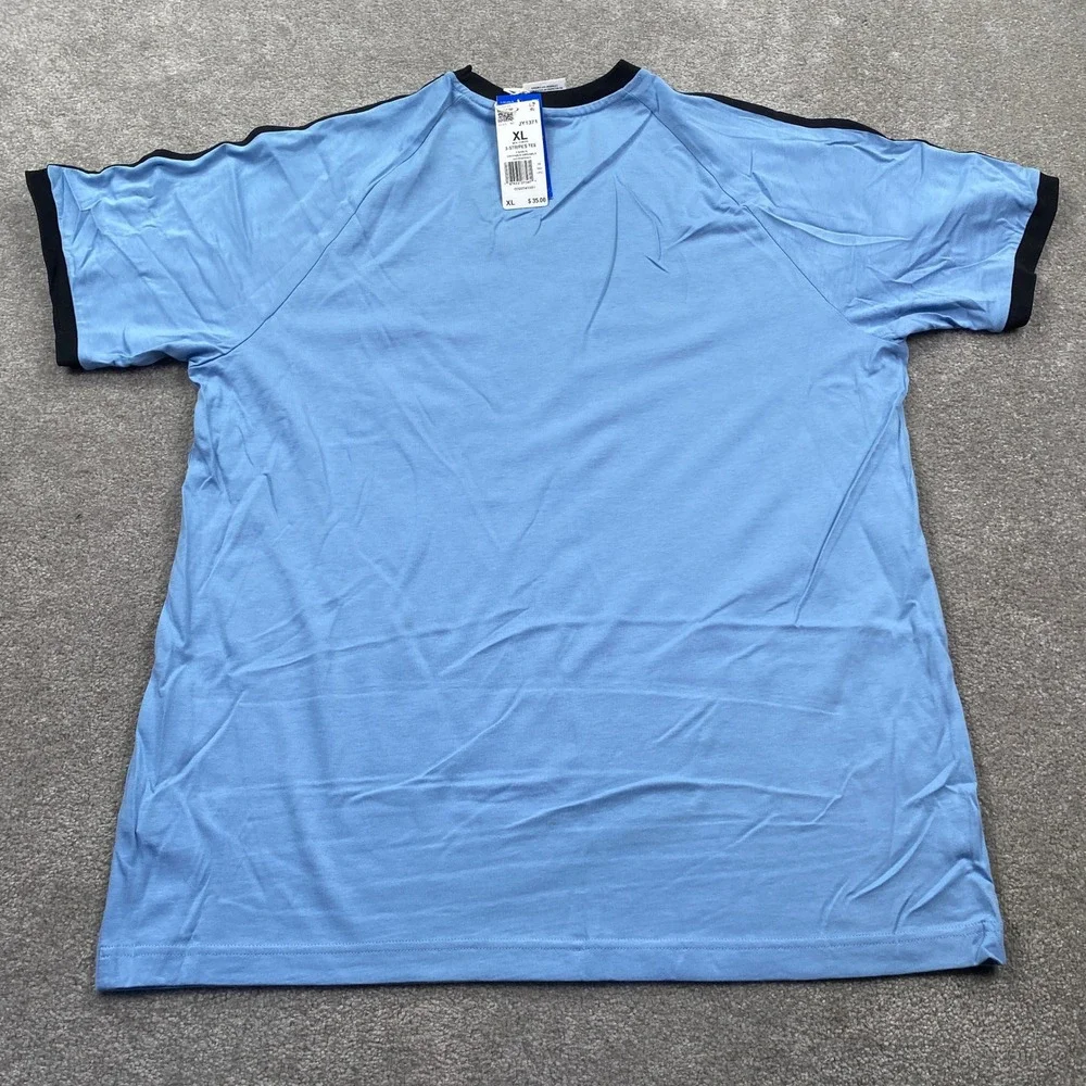 Adidas 3-Stripes Tee Mens XL Ash Blue Black Ringer Trefoil JY1371
